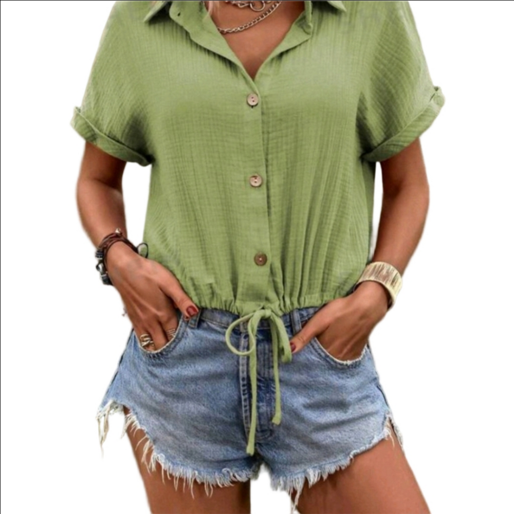 4 Pc Outfit Green Womens Top with Jewelry Necklace Tassel Earrings Avocado - Picture 11 of 11